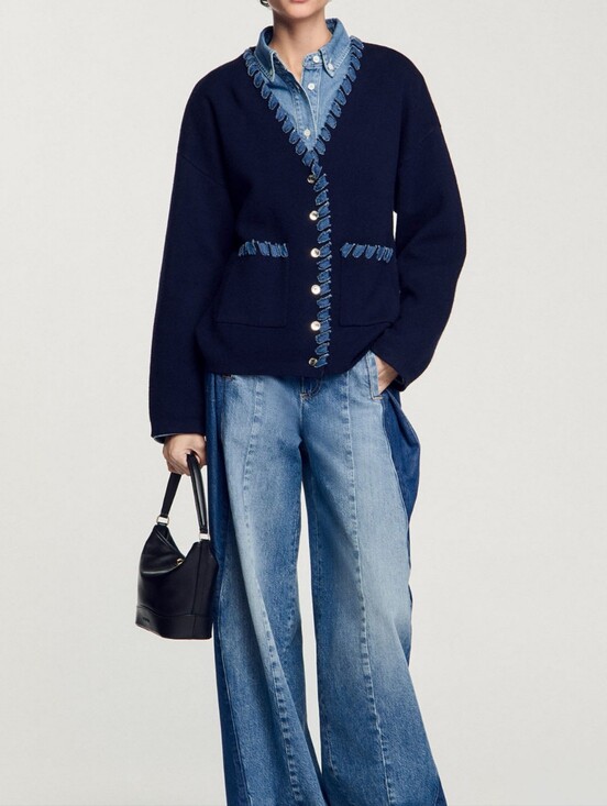 Sandro Sweaters - Sandro Denim Trim Cardigan